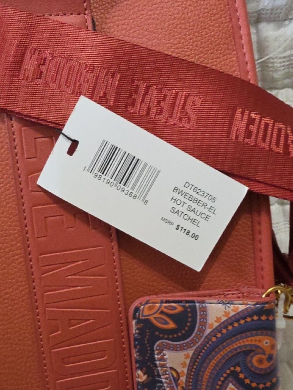 Steve Madden Terracotta/Hot Sauce Satchel Tote with Logo Strap And Cardholder - Picture 2 of 7